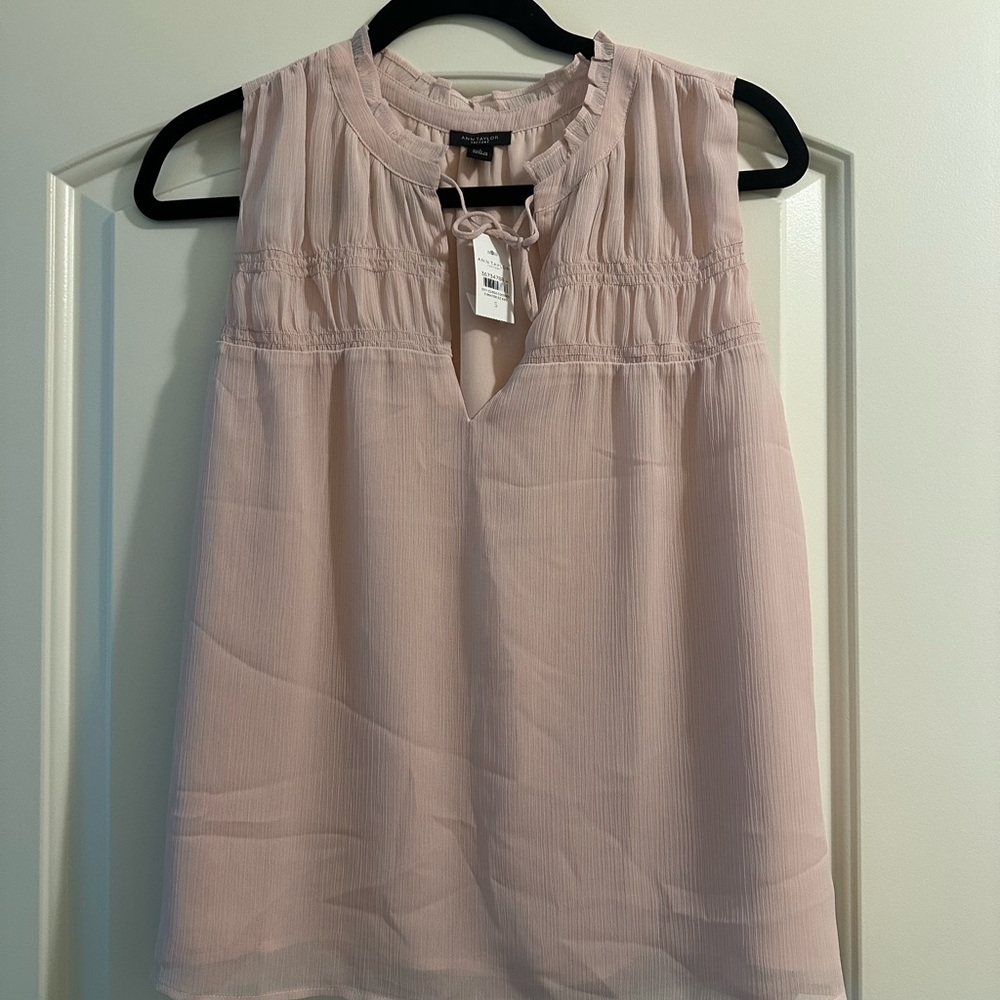 Ann Taylor Sleeveless Pink Smocked Blouse